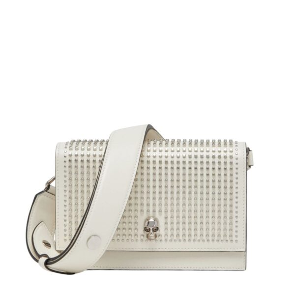 ALEXANDER MCQUEEN WOMEN’S THE BIKER SMALL SKULL BAG IN SOFT IVORY