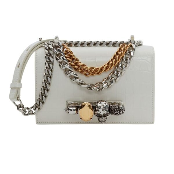 ALEXANDER MCQUEEN WOMANS MINI JEWELLED SATCHEL WITH CHAIN IN LVORY