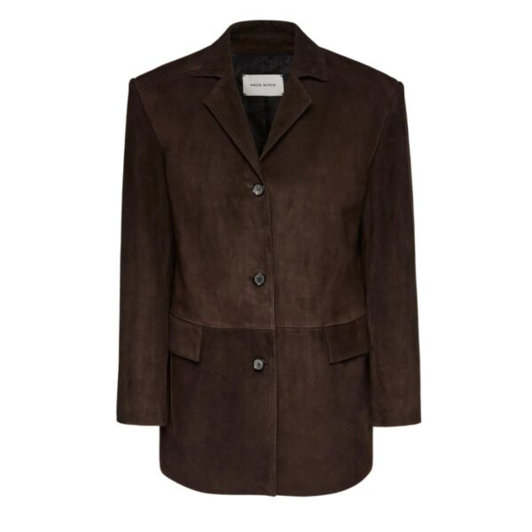 MAGDA BUTRYM SUEDE CAR JACKET IN BROWN