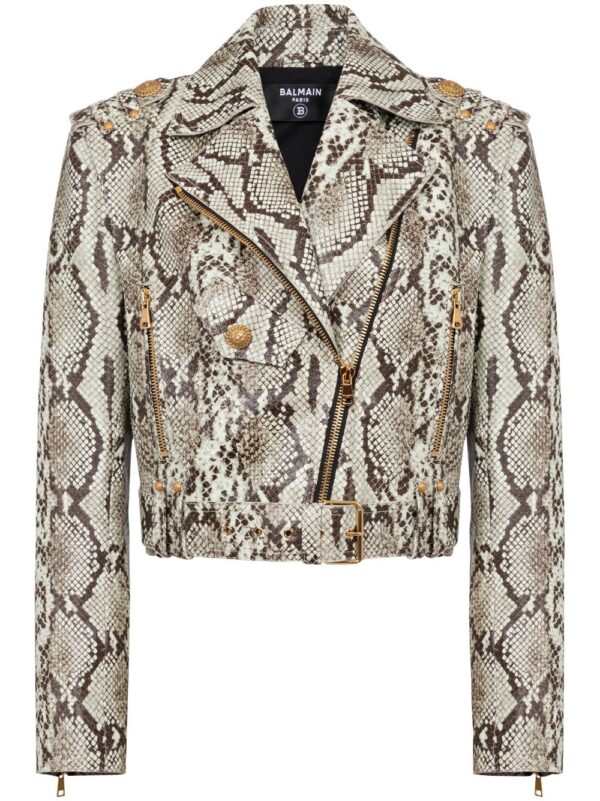 BALMAIN SNAKESKIN EFFECT LEATHER BIKER JACKET