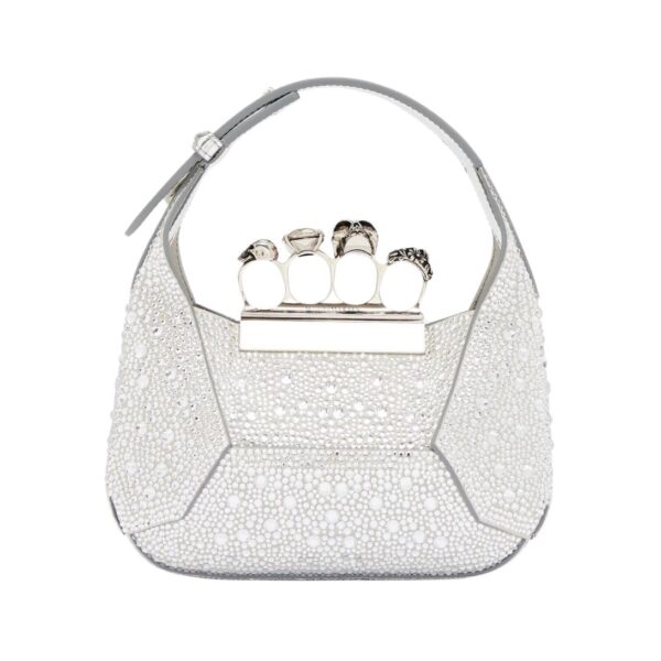 ALEXANDER MCQUEEN WOMENS THE JEWELLED HOBO MINI BAG IN SILVER