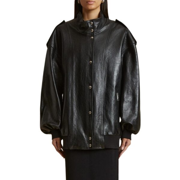 KHAITE THE FARRIS JACKET IN BLACK LEATHER