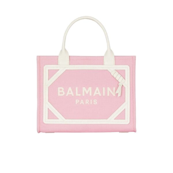 BALMAIN B-ARMY SMALL CANVAS AND LEATHER TOTE BAG