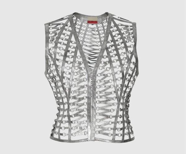 Phoneix Leather Vest Washed Silver