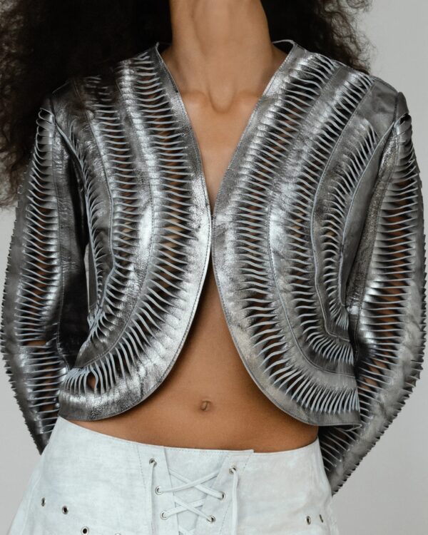 Kiara Leather Jacket Washed Silver