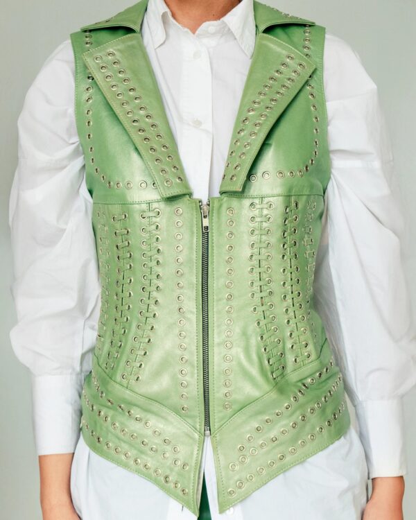 Kayla Leather Vest Electric Lime Green