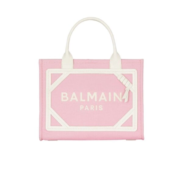 BALMAIN B-ARMY SMALL CANVAS AND LEATHER TOTE BAG