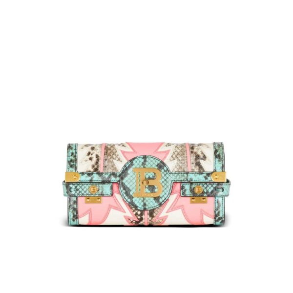 BALMAIN B-BUZZ 23 POUCH PATCHWORK LEATHER CLUTCH
