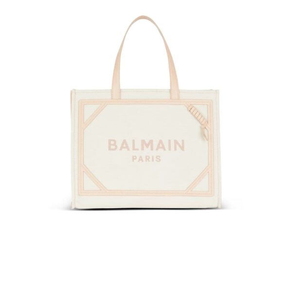 BALMAIN B-ARMY 42 CANVAS AND SMOOTH LEATHER TOTE BAG